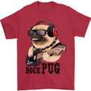 Rock n Roll Pug Funny Guitar Heavy Metal Mens T-Shirt Cotton Gildan Red