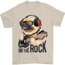 Rock n Roll Pug Funny Guitar Heavy Metal Mens T-Shirt Cotton Gildan Sand