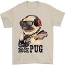 Rock n Roll Pug Funny Guitar Heavy Metal Mens T-Shirt Cotton Gildan Sand