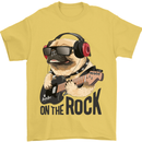 Rock n Roll Pug Funny Guitar Heavy Metal Mens T-Shirt Cotton Gildan Yellow