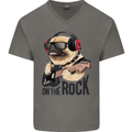 Rock n Roll Pug Funny Guitar Heavy Metal Mens V-Neck Cotton T-Shirt Charcoal