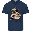 Rock n Roll Pug Funny Guitar Heavy Metal Mens V-Neck Cotton T-Shirt Navy Blue
