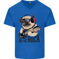 Rock n Roll Pug Funny Guitar Heavy Metal Mens V-Neck Cotton T-Shirt Royal Blue