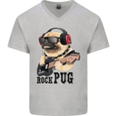 Rock n Roll Pug Funny Guitar Heavy Metal Mens V-Neck Cotton T-Shirt Sports Grey
