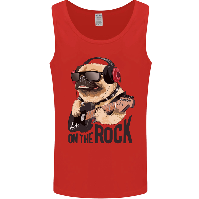 Rock n Roll Pug Funny Guitar Heavy Metal Mens Vest Tank Top Red