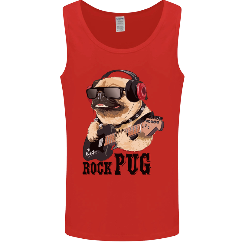 Rock n Roll Pug Funny Guitar Heavy Metal Mens Vest Tank Top Red