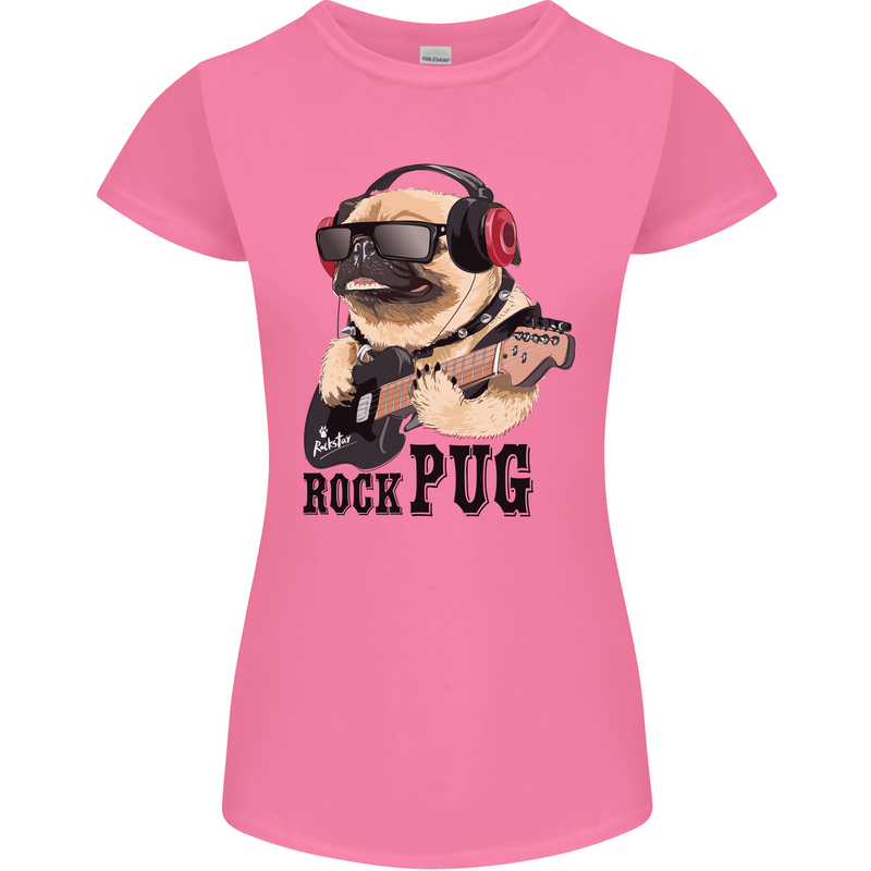 Rock n Roll Pug Funny Guitar Heavy Metal Womens Petite Cut T-Shirt Azalea