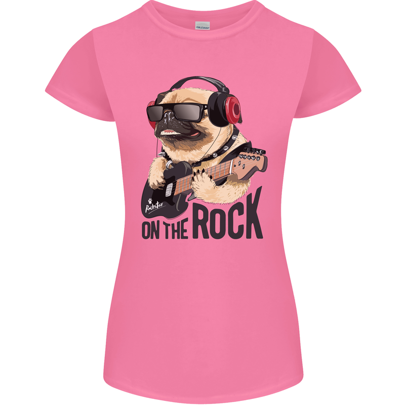 Rock n Roll Pug Funny Guitar Heavy Metal Womens Petite Cut T-Shirt Azalea