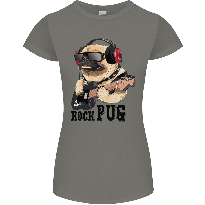Rock n Roll Pug Funny Guitar Heavy Metal Womens Petite Cut T-Shirt Charcoal