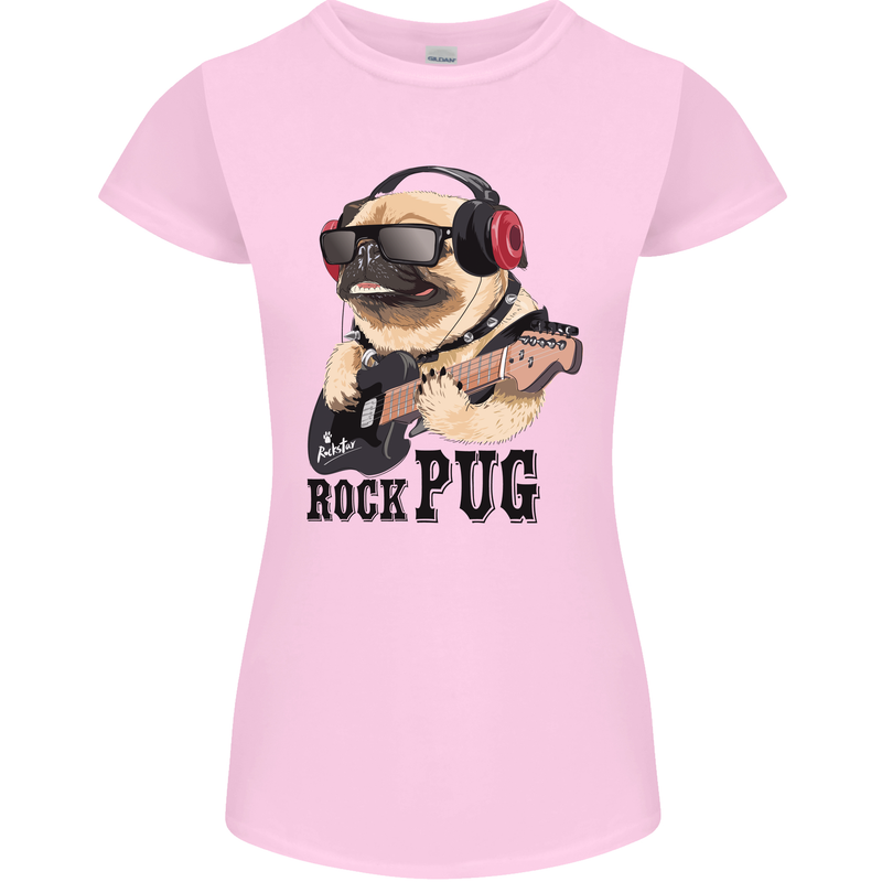 Rock n Roll Pug Funny Guitar Heavy Metal Womens Petite Cut T-Shirt Light Pink