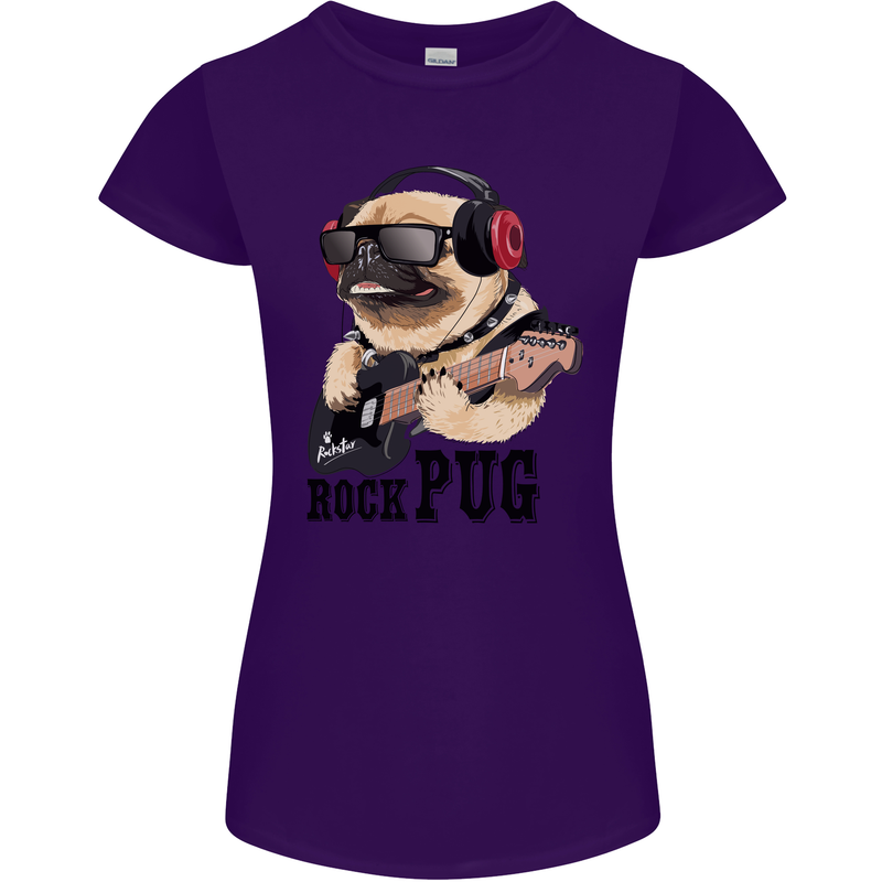 Rock n Roll Pug Funny Guitar Heavy Metal Womens Petite Cut T-Shirt Purple