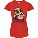Rock n Roll Pug Funny Guitar Heavy Metal Womens Petite Cut T-Shirt Red