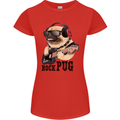 Rock n Roll Pug Funny Guitar Heavy Metal Womens Petite Cut T-Shirt Red