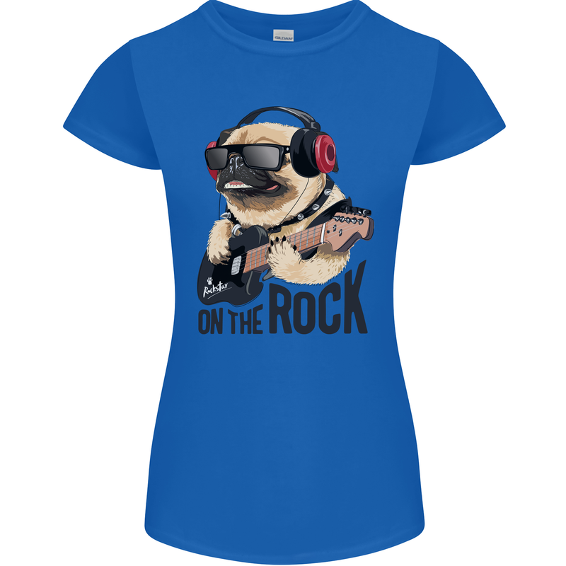 Rock n Roll Pug Funny Guitar Heavy Metal Womens Petite Cut T-Shirt Royal Blue