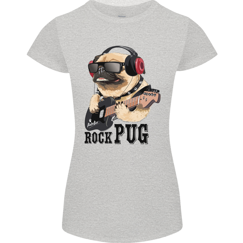 Rock n Roll Pug Funny Guitar Heavy Metal Womens Petite Cut T-Shirt Sports Grey