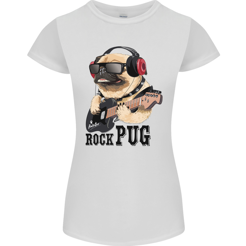 Rock n Roll Pug Funny Guitar Heavy Metal Womens Petite Cut T-Shirt White