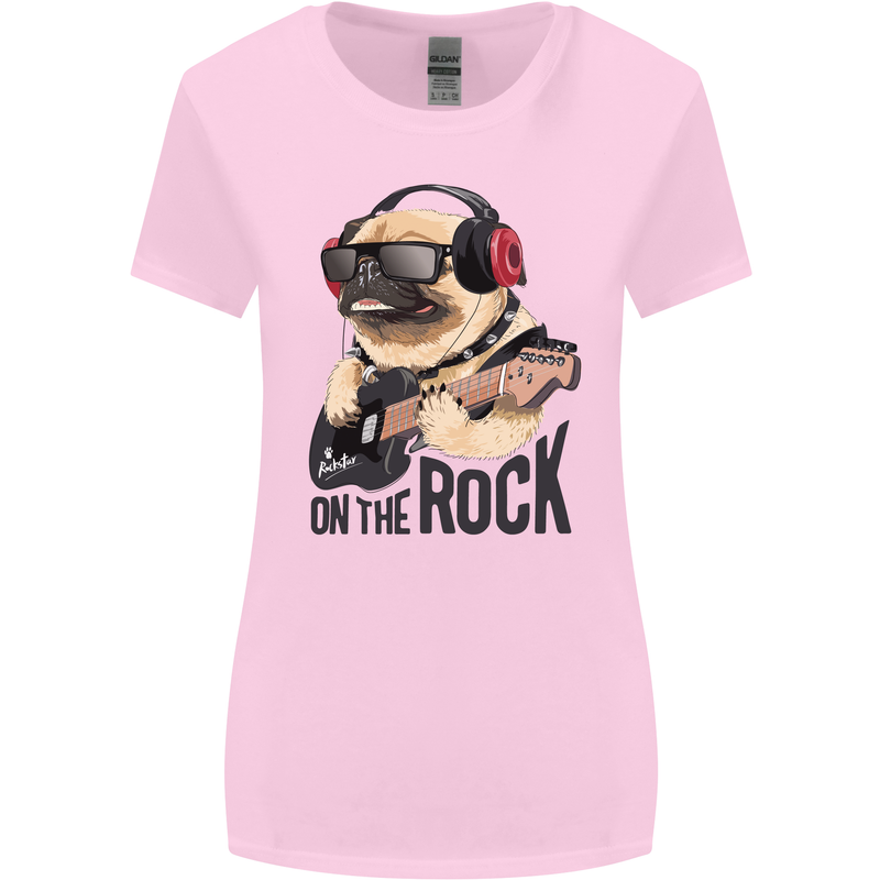 Rock n Roll Pug Funny Guitar Heavy Metal Womens Wider Cut T-Shirt Light Pink