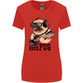Rock n Roll Pug Funny Guitar Heavy Metal Womens Wider Cut T-Shirt Red