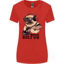 Rock n Roll Pug Funny Guitar Heavy Metal Womens Wider Cut T-Shirt Red