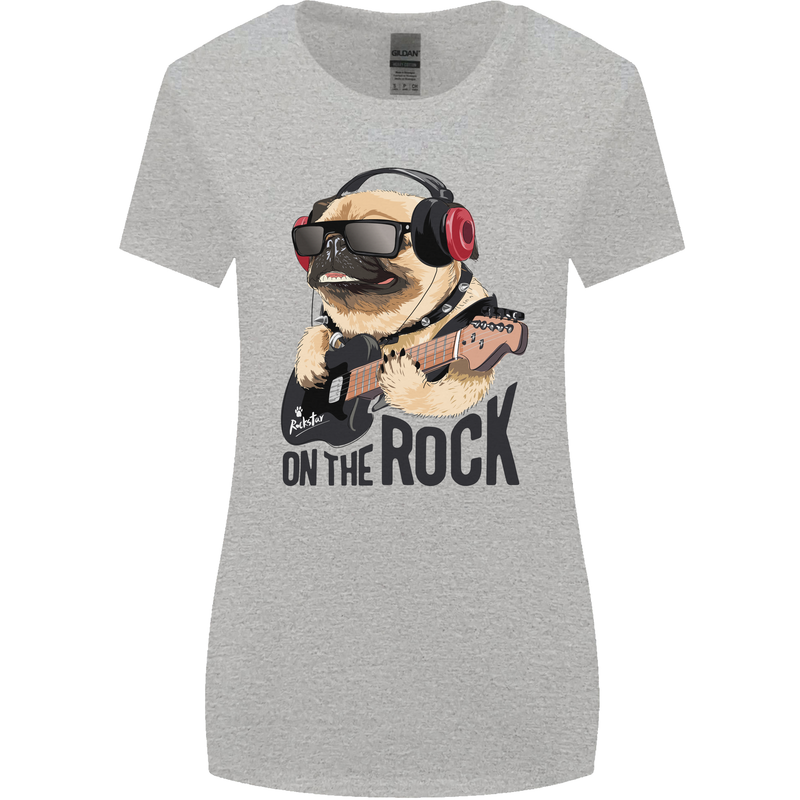 Rock n Roll Pug Funny Guitar Heavy Metal Womens Wider Cut T-Shirt Sports Grey