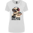 Rock n Roll Pug Funny Guitar Heavy Metal Womens Wider Cut T-Shirt White