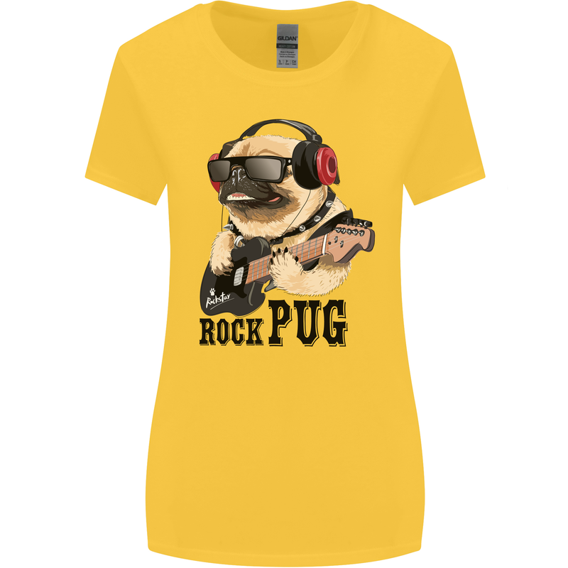 Rock n Roll Pug Funny Guitar Heavy Metal Womens Wider Cut T-Shirt Yellow