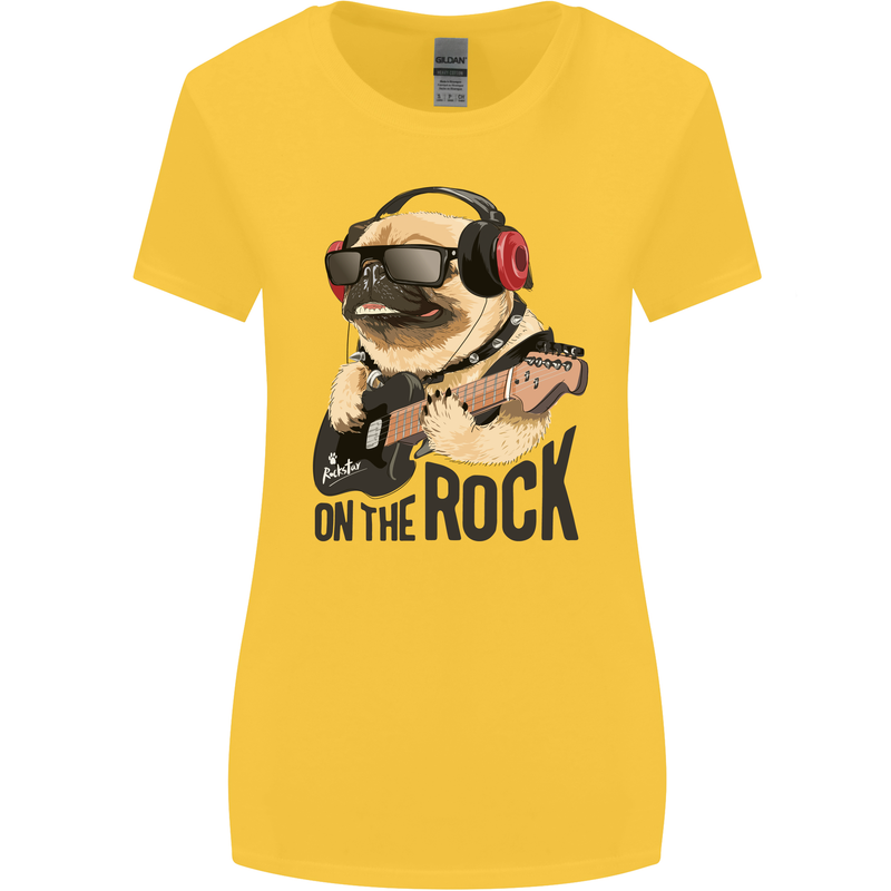Rock n Roll Pug Funny Guitar Heavy Metal Womens Wider Cut T-Shirt Yellow