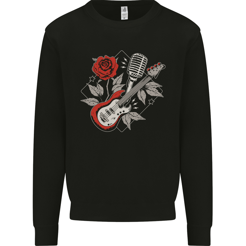 Rockabilly Guitar & Microphone Rock & Roll Kids Sweatshirt Jumper Black