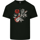 Rockabilly Guitar & Microphone Rock & Roll Mens Cotton T-Shirt Tee Top Black