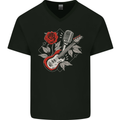 Rockabilly Guitar & Microphone Rock & Roll Mens V-Neck Cotton T-Shirt Black