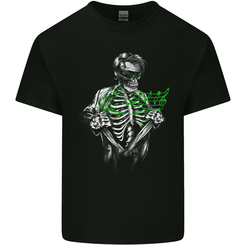 Rockabilly Skeleton Music Skull Hot Rod Mens Cotton T-Shirt Tee Top Black