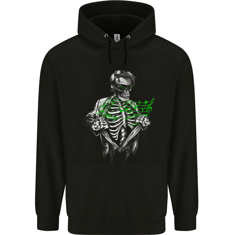 Rockabilly Skeleton Music Skull Hot Rod Mens Hoodie Black