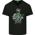 Rockabilly Skeleton Music Skull Hot Rod Mens V-Neck Cotton T-Shirt Black