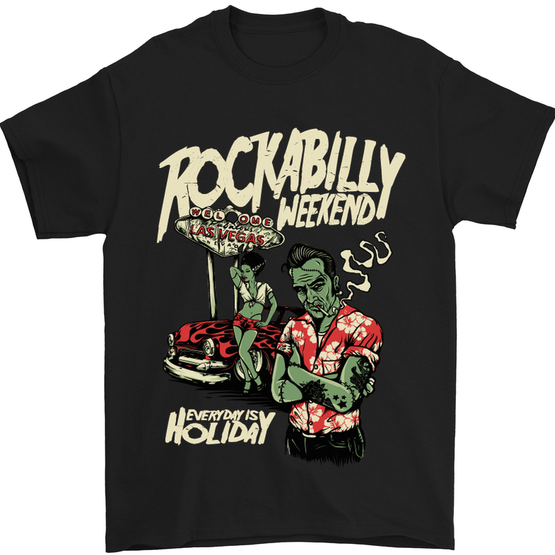 Rockabilly Weekend Music Hot Rod Mens T-Shirt Cotton Gildan Black