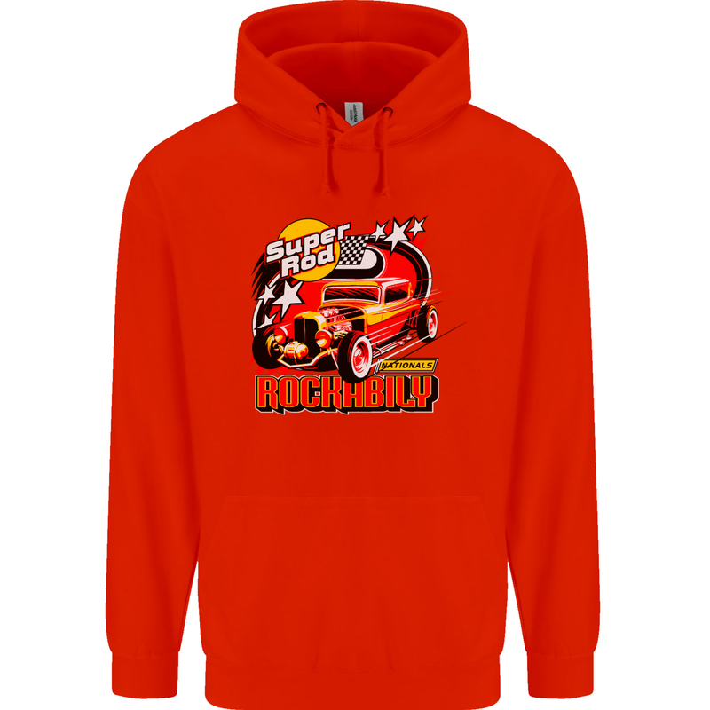 Rockabily Hot Rod Hotrod Dragster Childrens Kids Hoodie Bright Red
