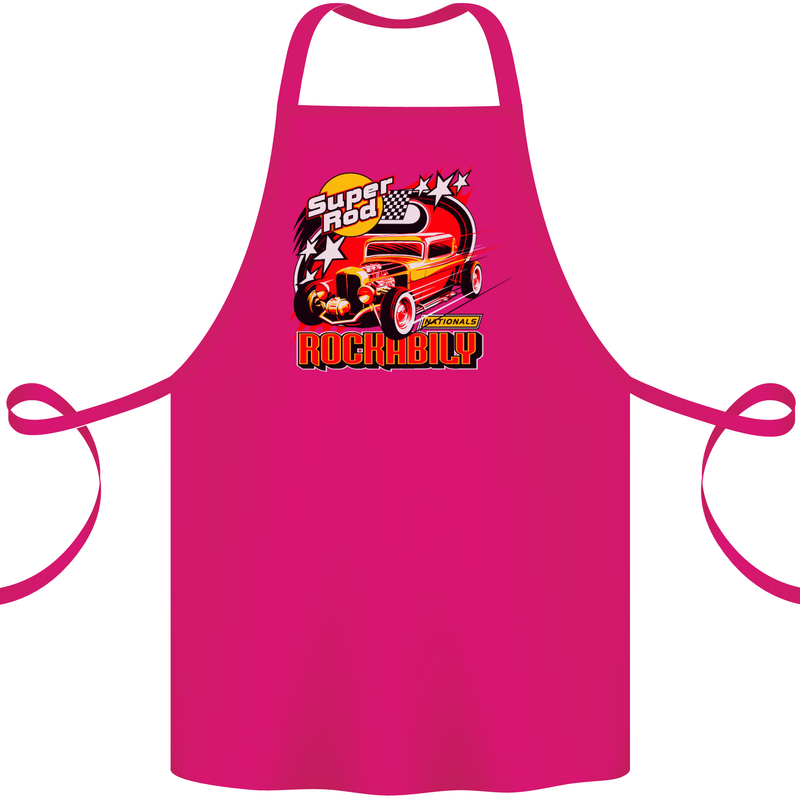 Rockabily Hot Rod Hotrod Dragster Cotton Apron 100% Organic Pink