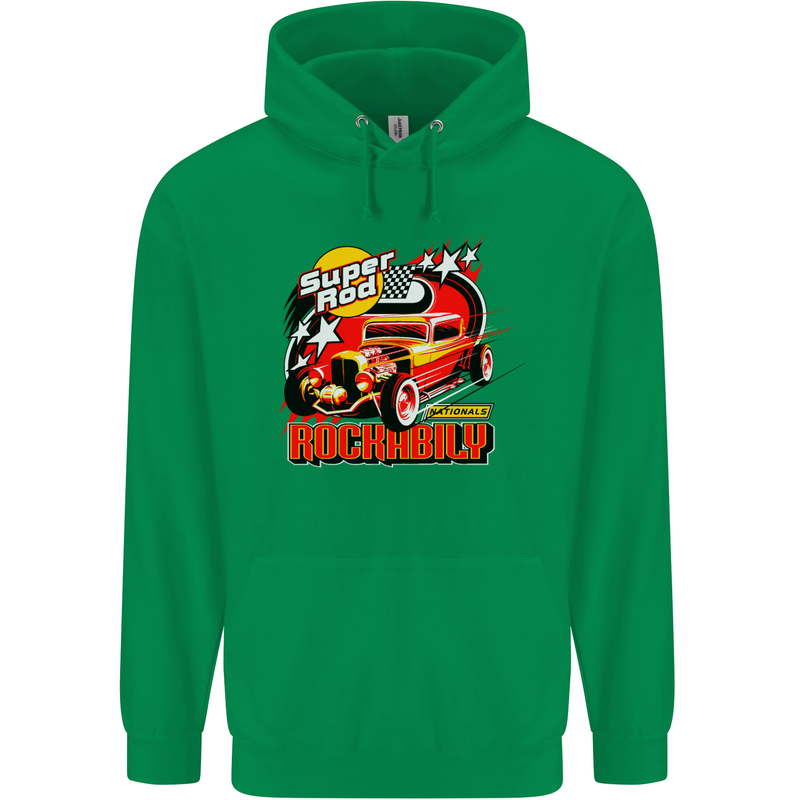 Rockabily Hot Rod Hotrod Dragster Mens 80% Cotton Hoodie Irish Green