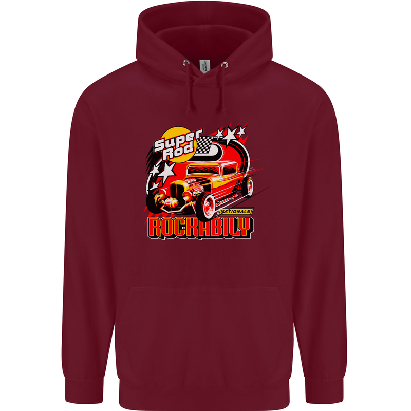 Rockabily Hot Rod Hotrod Dragster Mens 80% Cotton Hoodie Maroon