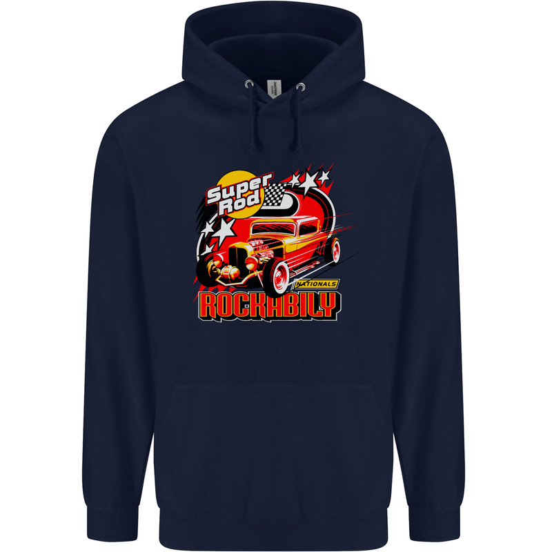 Rockabily Hot Rod Hotrod Dragster Mens 80% Cotton Hoodie Navy Blue