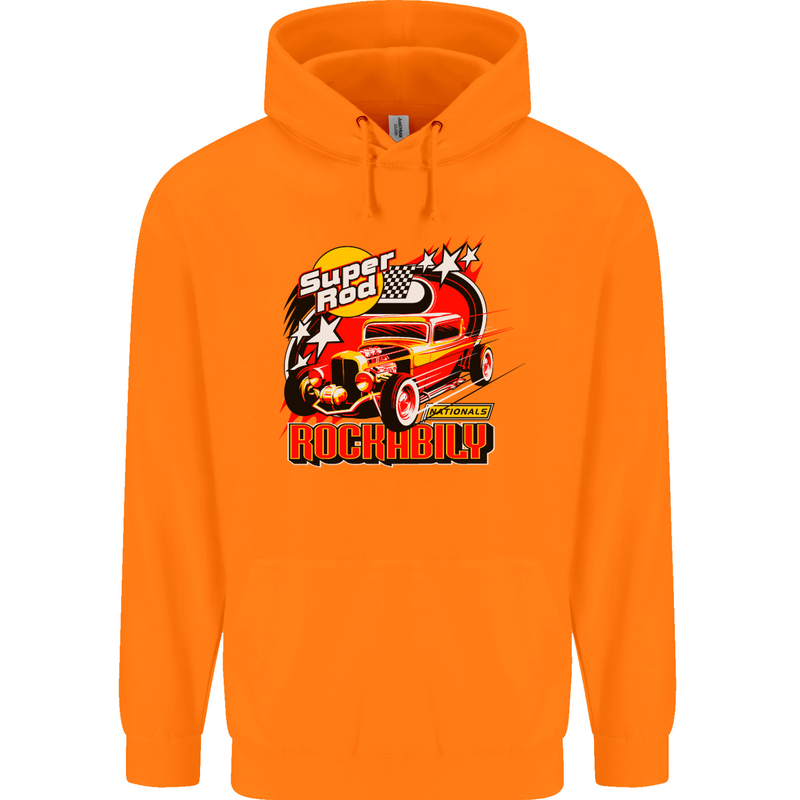 Rockabily Hot Rod Hotrod Dragster Mens 80% Cotton Hoodie Orange