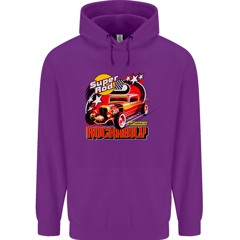 Rockabily Hot Rod Hotrod Dragster Mens 80% Cotton Hoodie Purple