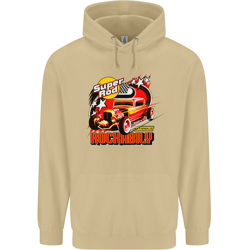 Rockabily Hot Rod Hotrod Dragster Mens 80% Cotton Hoodie Sand