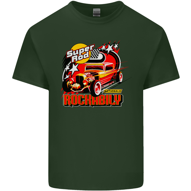 Rockabily Hot Rod Hotrod Dragster Mens Cotton T-Shirt Tee Top Forest Green