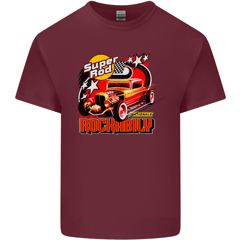Rockabily Hot Rod Hotrod Dragster Mens Cotton T-Shirt Tee Top Maroon