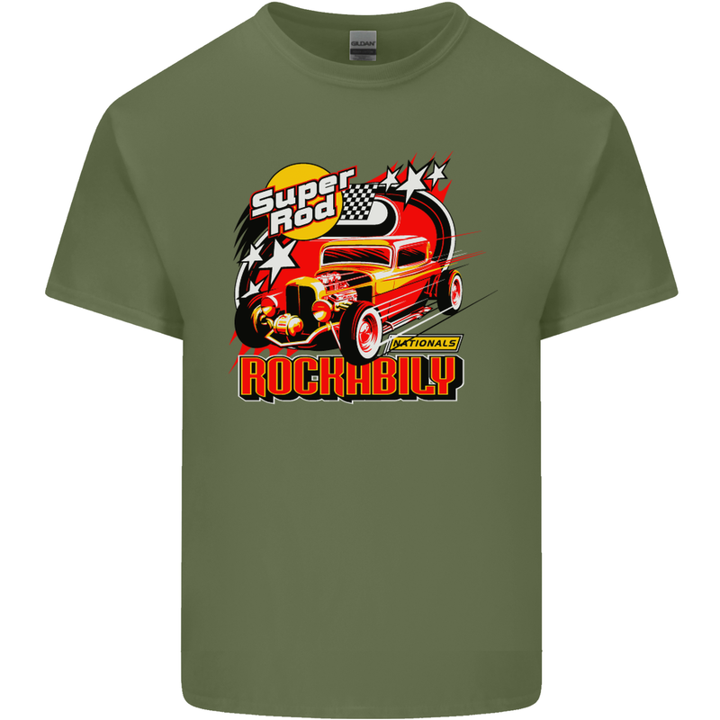 Rockabily Hot Rod Hotrod Dragster Mens Cotton T-Shirt Tee Top Military Green
