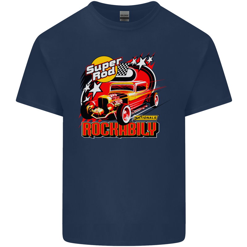 Rockabily Hot Rod Hotrod Dragster Mens Cotton T-Shirt Tee Top Navy Blue