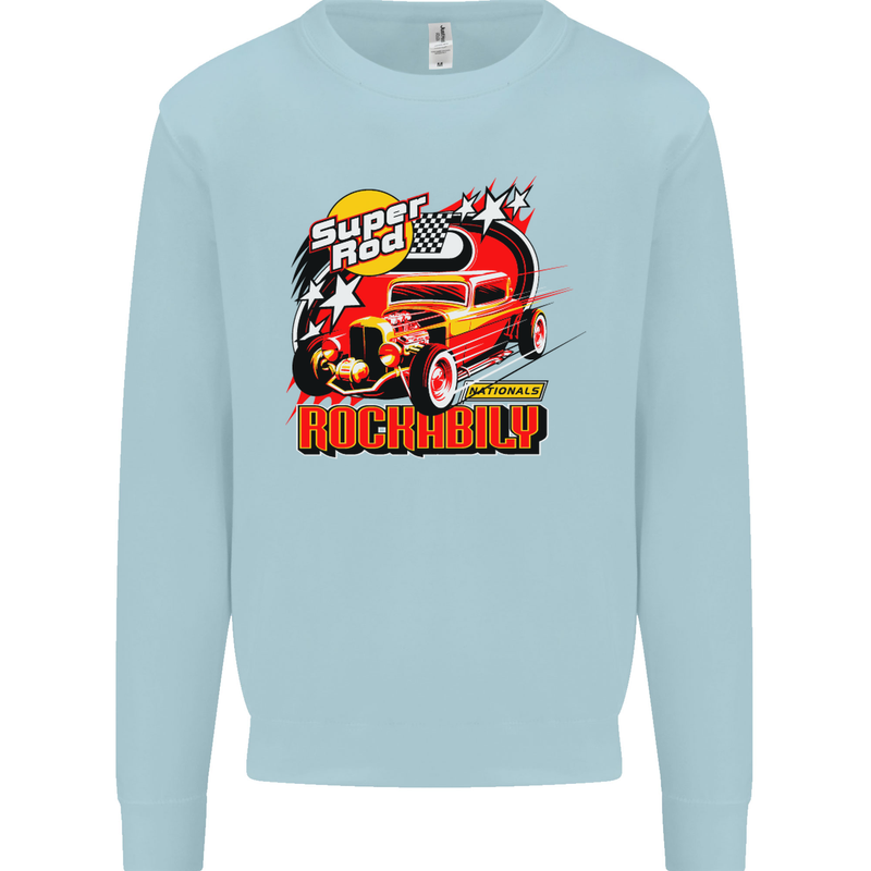 Rockabily Hot Rod Hotrod Dragster Mens Sweatshirt Jumper Light Blue