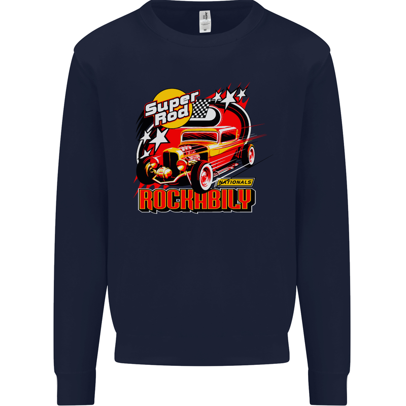 Rockabily Hot Rod Hotrod Dragster Mens Sweatshirt Jumper Navy Blue