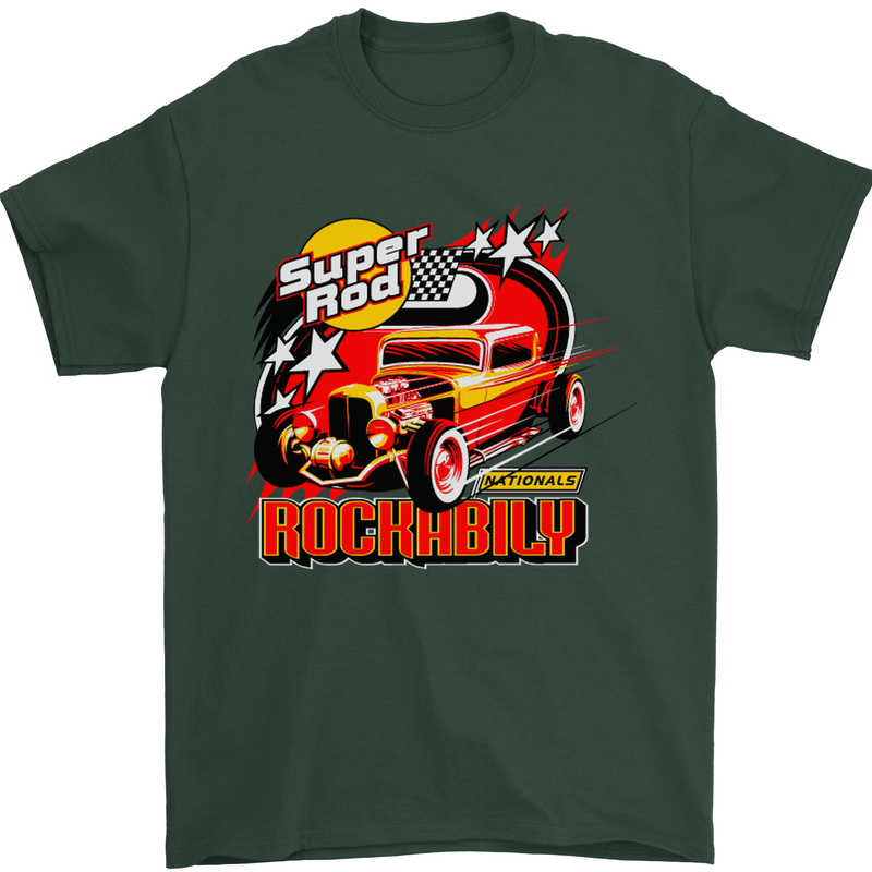 Rockabily Hot Rod Hotrod Dragster Mens T-Shirt Cotton Gildan Forest Green