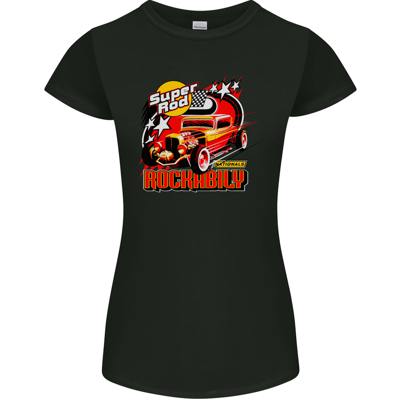 Rockabily Hot Rod Hotrod Dragster Womens Petite Cut T-Shirt Black